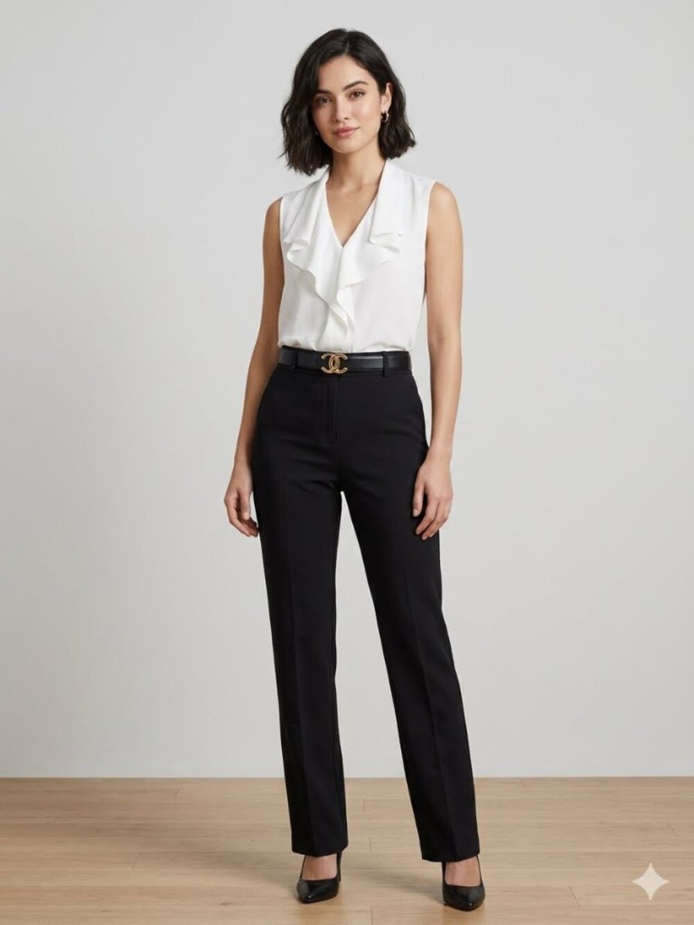 REISS Keeley  Ruffle-Front V-Neck Sleevless Blouse Top Career Sz 10